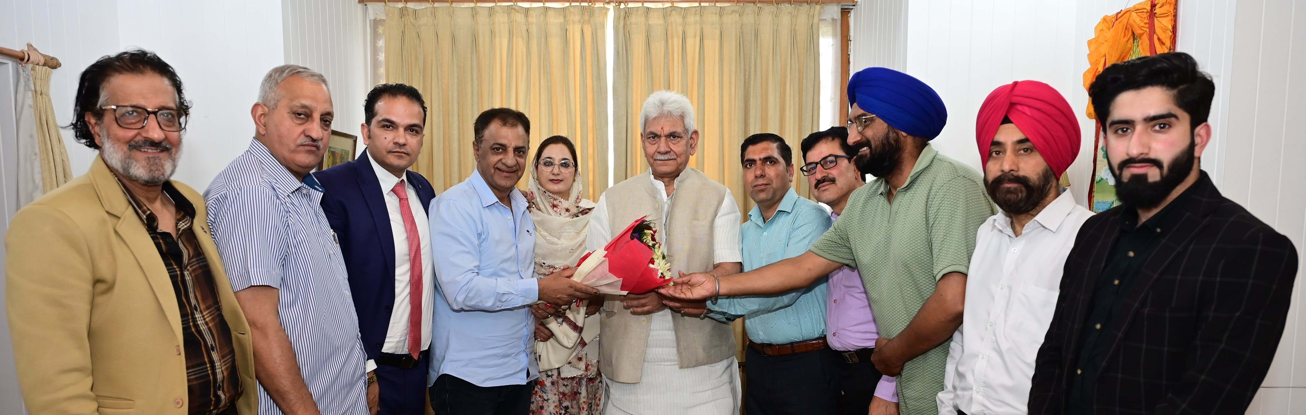 ' A joint delegation of All Sikh Minority Employees Association and All Employees Joint Association Kashmir (M) led by its President Ms Jagmeet Kour Bali called on Lieutenant Governor Shri Manoj Sinha at Raj Bhawan, today.'